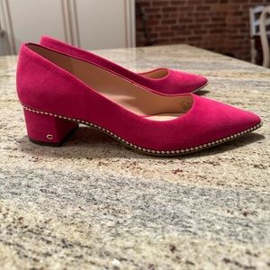 Coach bead chain block heel hot pink suede shoes